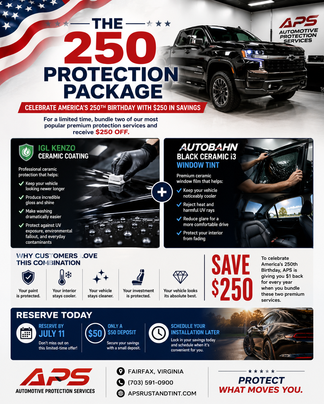 APS 250 Protection Package ceramic coating and ceramic window tint special in Fairfax Virginia