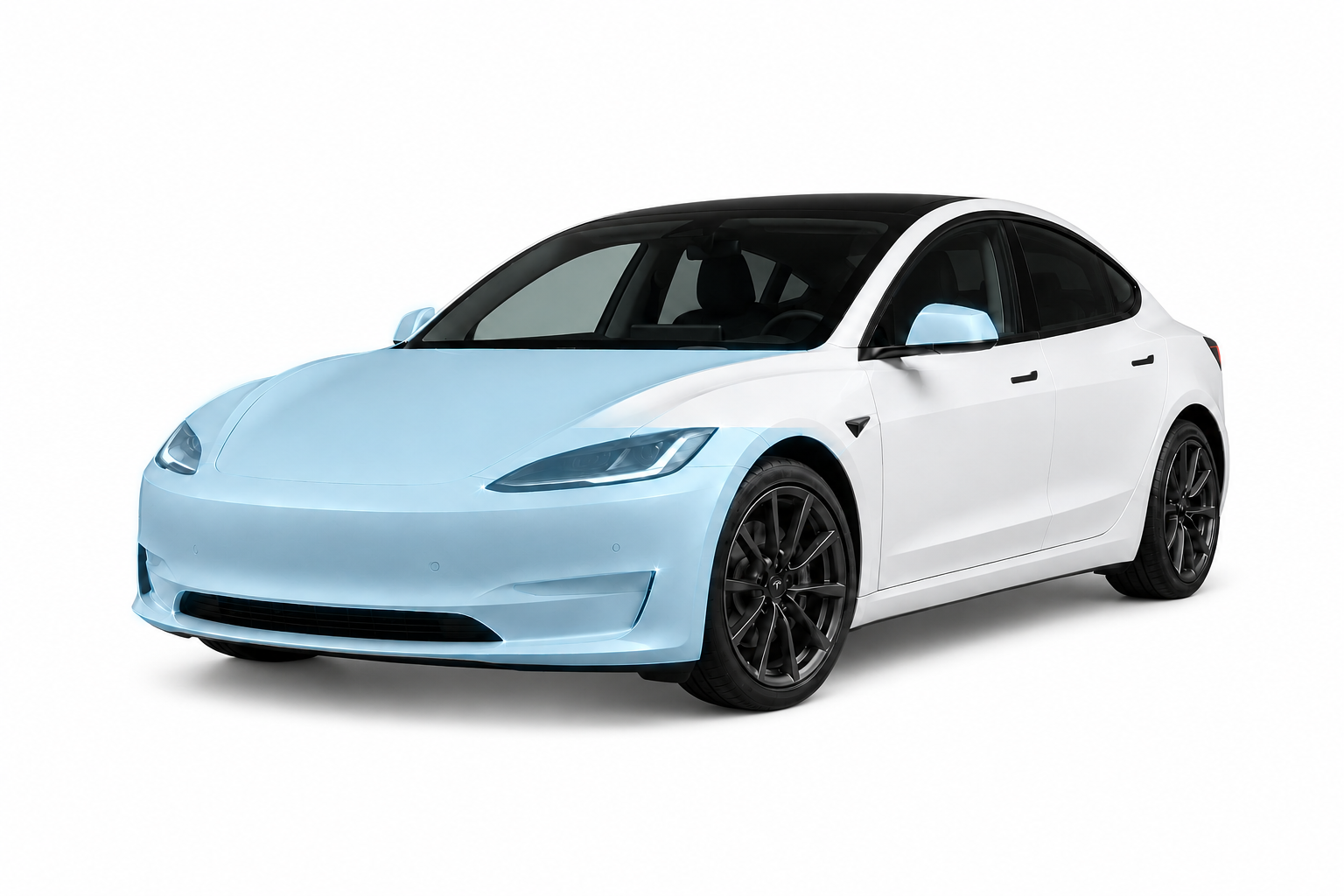 Deluxe Plus PPF coverage showing the front bumper, full hood, partial front fenders, mirror caps and headlights